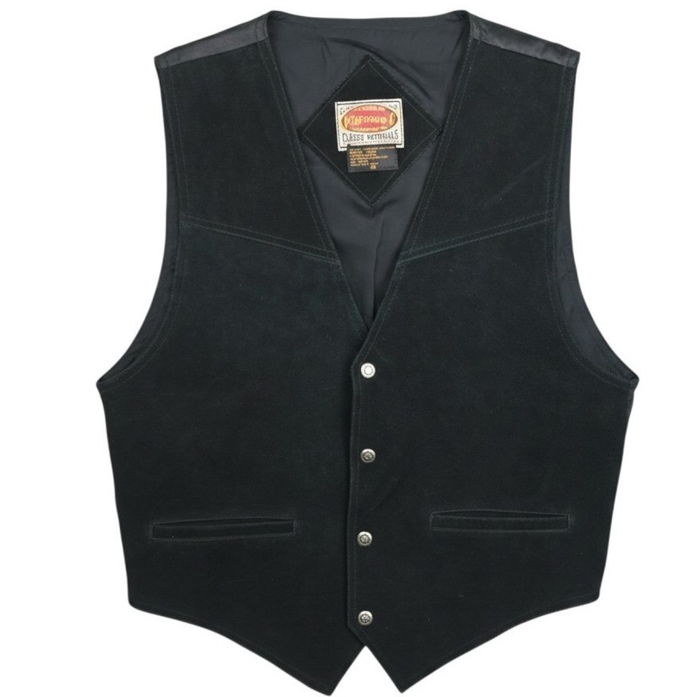 Paragraff Leather Vest Mens Medium Black Suede Western Biker Waistcoat